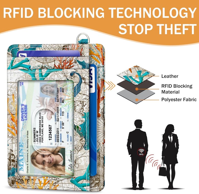 Yonlevres Credit Card Holder Slim Wallet, Sea Turtle RFID Wallet Women Front Pocket Small Card Holder Travel Cute Funny Thin Card Case ID Window PU Leather RFID Blocking Card Organizer Gifts Girls - Image 5